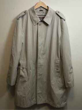 Silver Cloud Rain or Shine Trench Coat Men 46 Long Beige Poly Cotton Vtg Korea